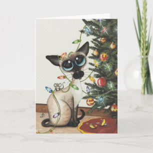 Siamese Cat Christmas Lights By AmyLyn Bihrle Holiday Card