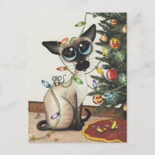 Siamese Cat Christmas Lights By AmyLyn Bihrle Holiday Postcard