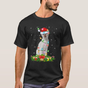 Siamese Cat Christmas Lights Funny Santa Hat Cat X T-Shirt