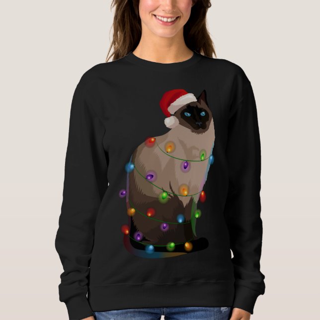 Siamese Cat Christmas Lights Xmas Cat Lover Sweatshirt (Front)