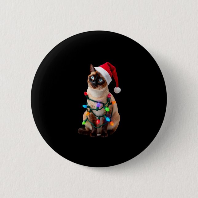 Siamese Cat Christmas Lights Xmas Cat Lover T-Shir 6 Cm Round Badge (Front)