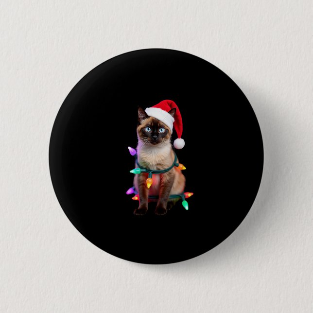Siamese Cat Christmas Lights Xmas Cat Lover T-Shir 6 Cm Round Badge (Front)