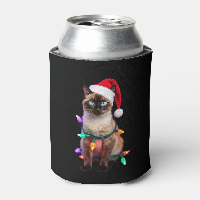 Siamese Cat Christmas Lights Xmas Cat Lover T-Shir Can Cooler (Can Front)