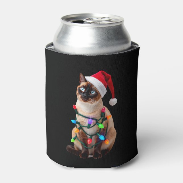 Siamese Cat Christmas Lights Xmas Cat Lover T-Shir Can Cooler (Can Front)