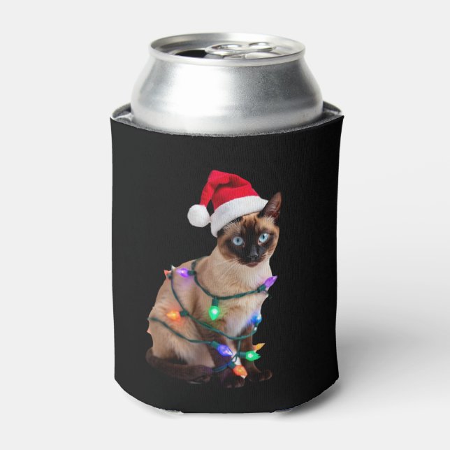 Siamese Cat Christmas Lights Xmas Cat Lover T-Shir Can Cooler (Can Front)
