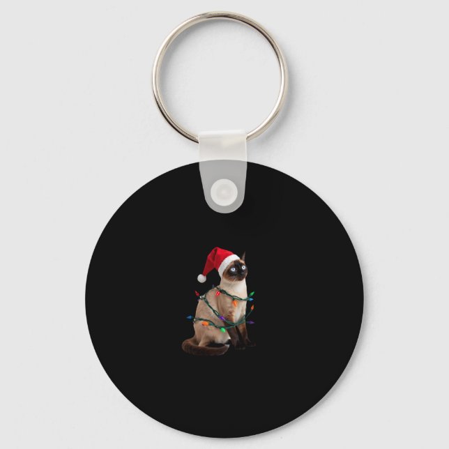Siamese Cat Christmas Lights Xmas Cat Lover T-Shir Key Ring (Front)