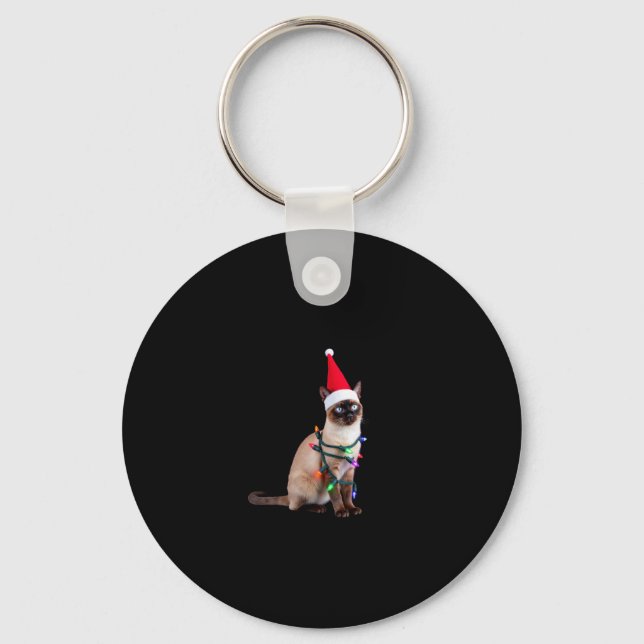 Siamese Cat Christmas Lights Xmas Cat Lover T-Shir Key Ring (Front)