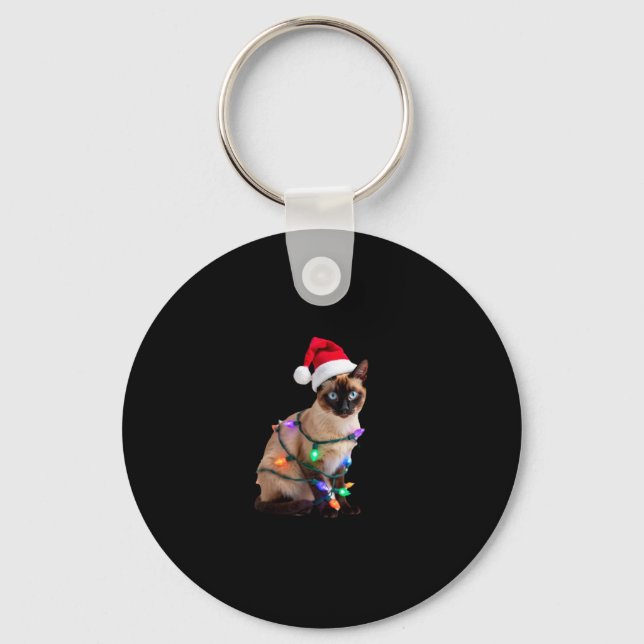 Siamese Cat Christmas Lights Xmas Cat Lover T-Shir Key Ring (Front)
