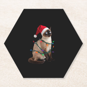 Siamese Cat Christmas Lights Xmas Cat Lover T-Shir Paper Coaster