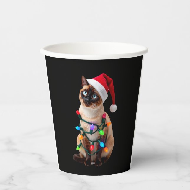 Siamese Cat Christmas Lights Xmas Cat Lover T-Shir Paper Cups (Front)