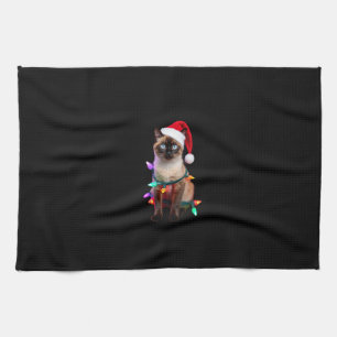 Siamese Cat Christmas Lights Xmas Cat Lover T-Shir Tea Towel