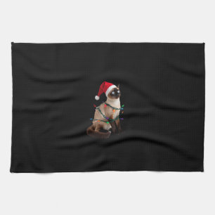 Siamese Cat Christmas Lights Xmas Cat Lover T-Shir Tea Towel