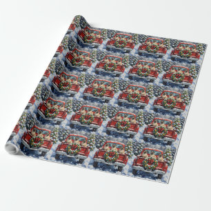 Siamese Cat Christmas Red Truck Holiday Wrapping Paper