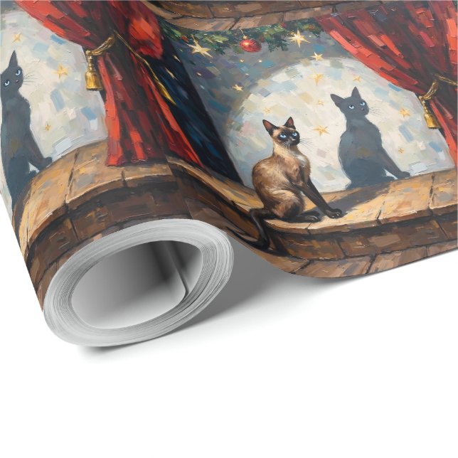 Siamese Cat Christmas Shadow Puppet Art Wrapping Paper (Roll Corner)
