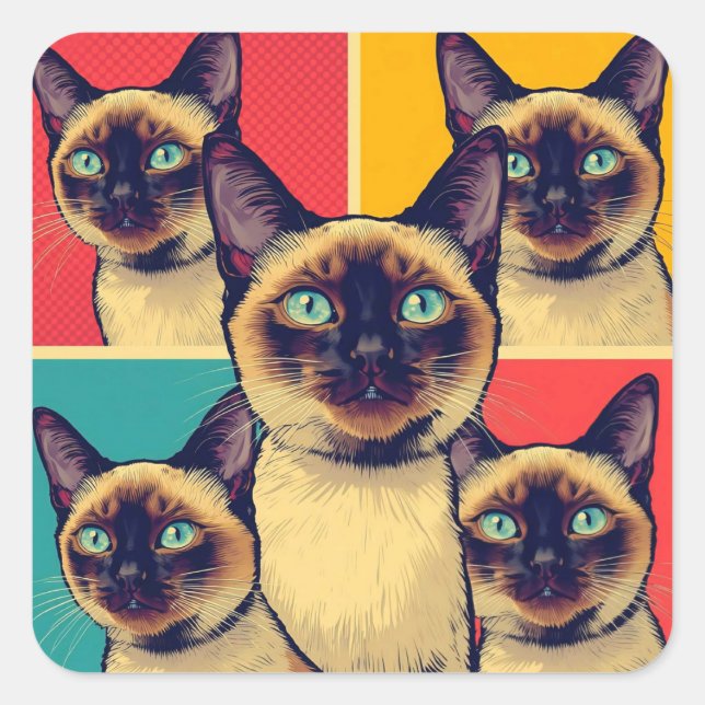 Siamese cat christmas square sticker (Front)