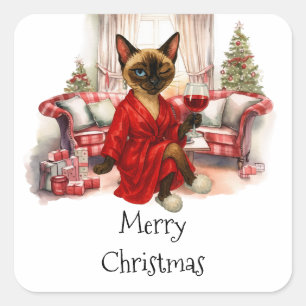 Siamese Cat Christmas Square Sticker