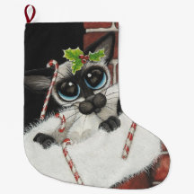 Siamese Cat Christmas Stocking Art by Bihrle
