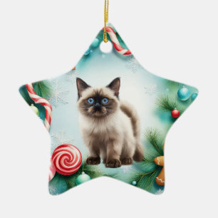 Siamese Cat Christmas themed Ceramic Tree Decoration