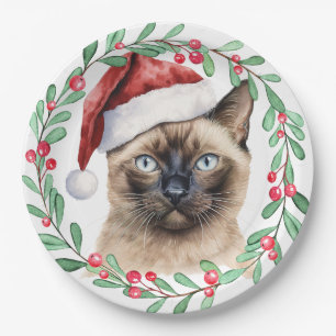 Siamese Cat Christmas themed for Cat Lover Paper Plate