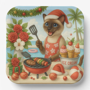 Siamese Cat Christmas themed for Cat Lover Paper Plate