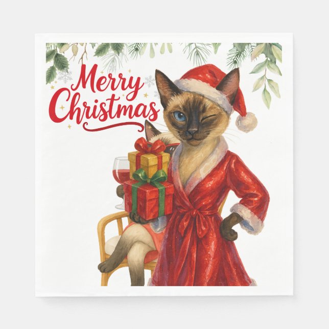 Siamese Cat Christmas Themed  Napkin (Front)