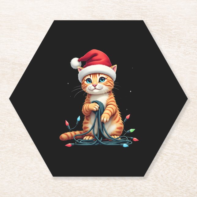 Siamese Cat Christmas V-Neck (1) Paper Coaster (Front)