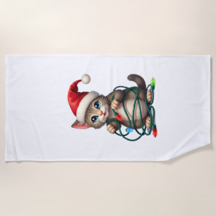 Siamese Cat Christmas V-Neck (2) Beach Towel