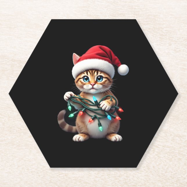 Siamese Cat Christmas V-Neck (2) Paper Coaster (Front)