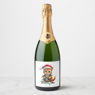 Siamese Cat Christmas V-Neck (3) Sparkling Wine Label