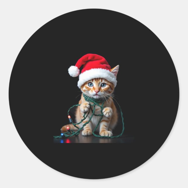 Siamese Cat Christmas V-Neck Classic Round Sticker (Front)