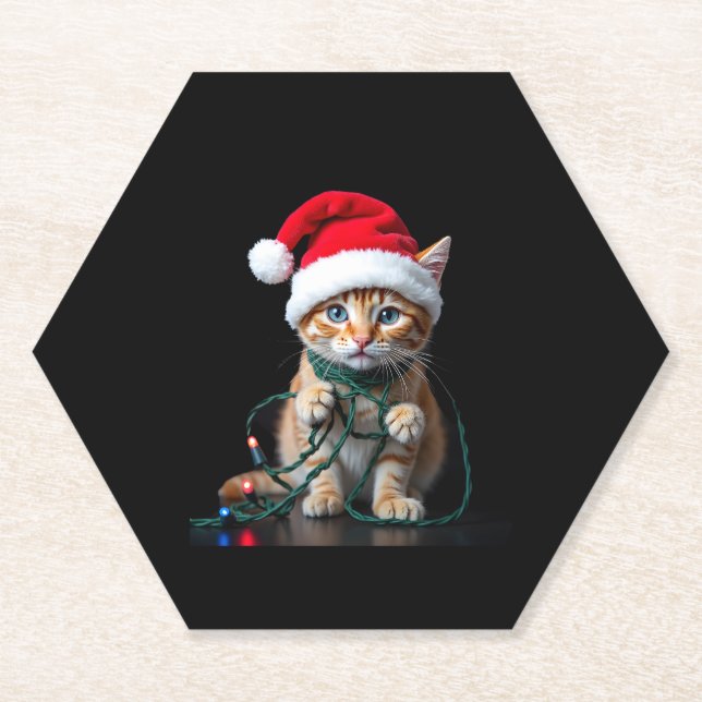 Siamese Cat Christmas V-Neck Paper Coaster (Front)