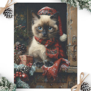 Siamese Cat Christmas Vintage Decoupage Tissue Paper