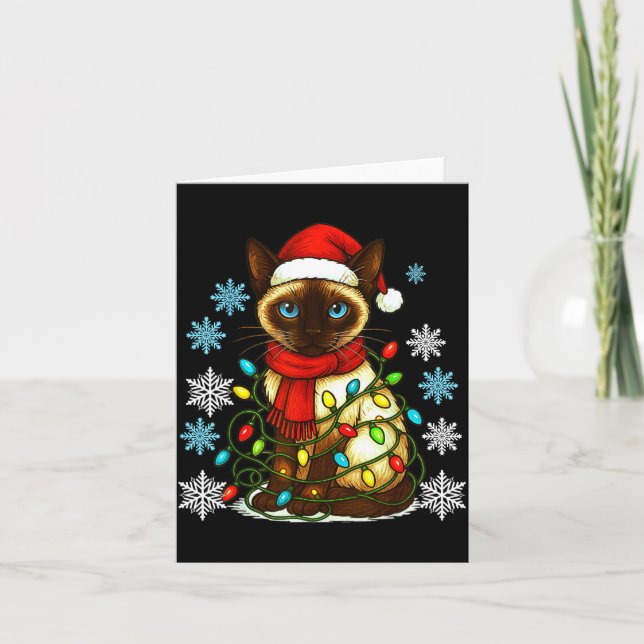 Siamese Cat Cute Cat Lover Cat Xmas Holiday Santa  Card (Front)