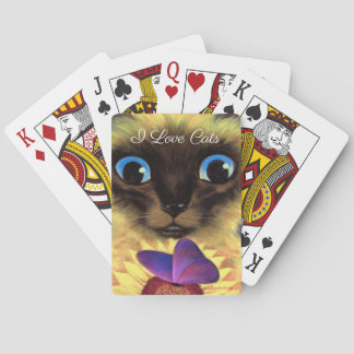 Siamese Cat Cute Feline Butterfly Name Painting Playing Cards