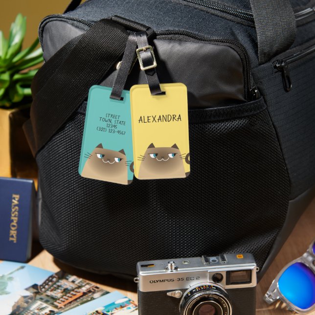 Siamese Cat Cute Luggage Tag (Front & Back)