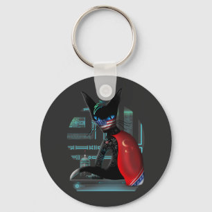 Siamese Cat Cyberpunk Ninja Key Ring