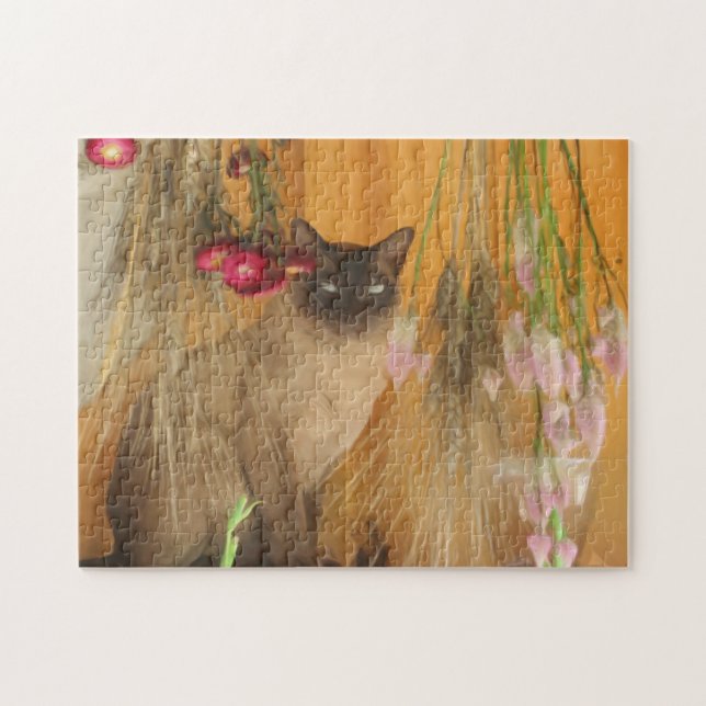 Siamese Cat Dried Flowers Photo Painting  Jigsaw Puzzle (Horizontal)