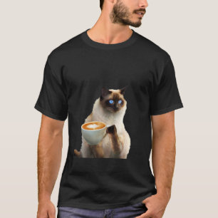 Siamese Cat Drinking Coffee T-Shirt