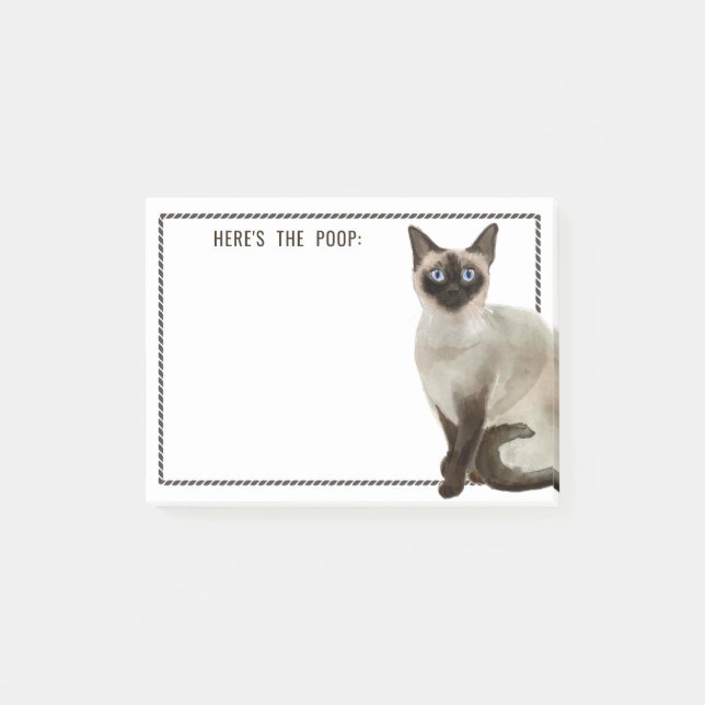 Siamese Cat | Editable Text Here's The Poop Post-it Notes (Front)