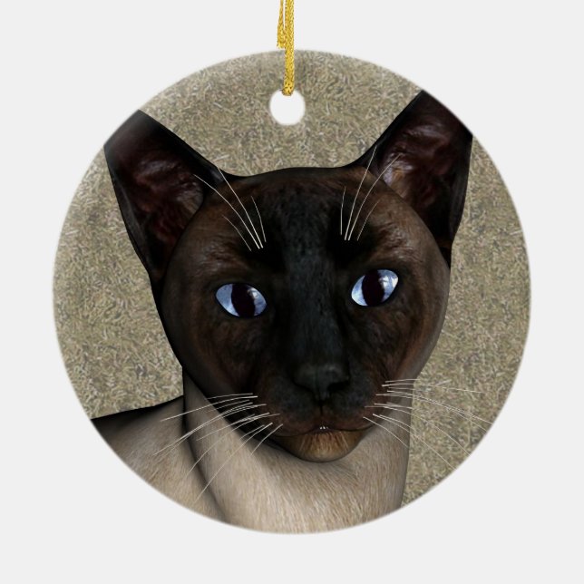 Siamese Cat Face Ceramic Tree Decoration (Back)
