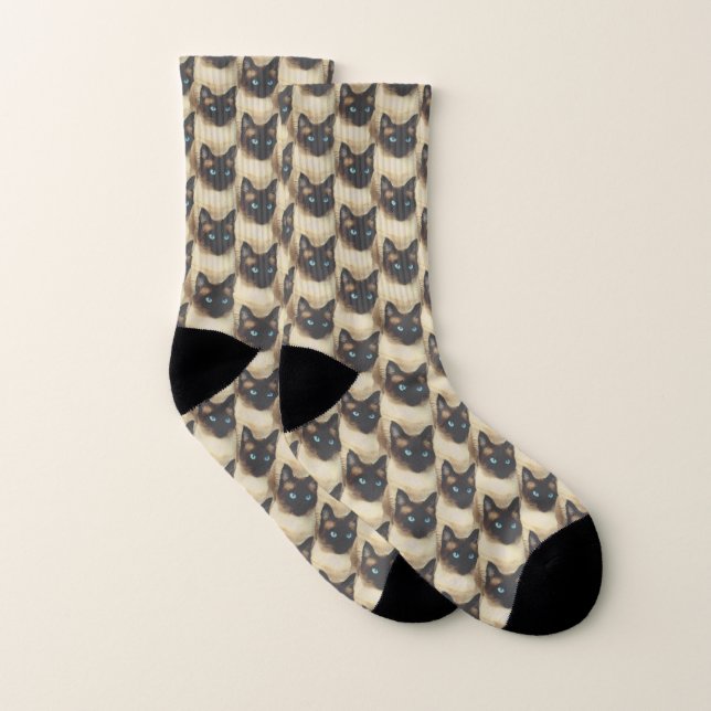 Siamese Cat Faces Socks (Pair)