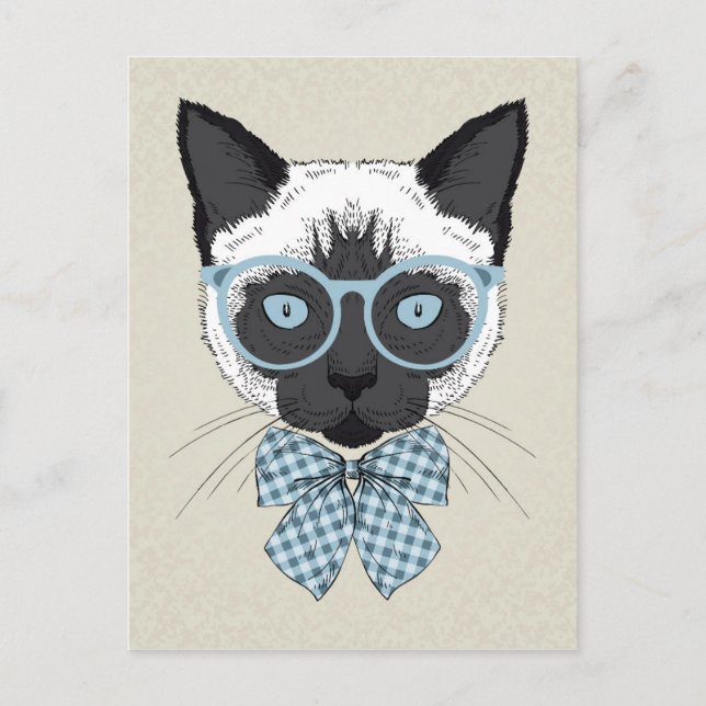 Siamese Cat Fashion Smart Postcard (Front)