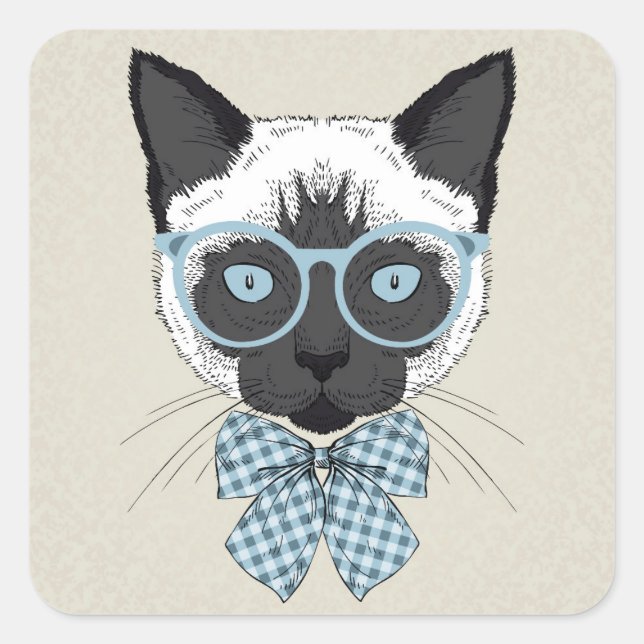 Siamese Cat Fashion Smart Square Sticker (Front)