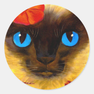 Siamese Cat Feline Art Painting - Multi Classic Round Sticker