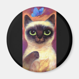 Siamese Cat Feline Butterfly Art - Multi Magnet