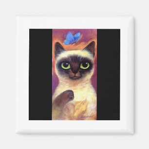 Siamese Cat Feline Butterfly Art - Multi Magnet