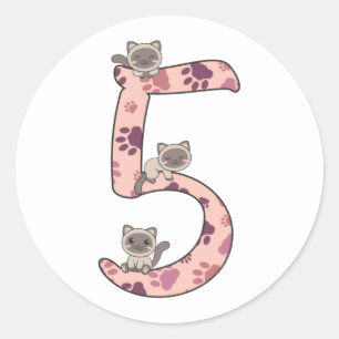 Siamese Cat Fifth Birthday For Kids Cats Classic R Classic Round Sticker