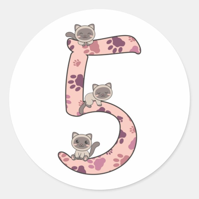 Siamese Cat Fifth Birthday For Kids Cats Classic R Classic Round Sticker (Front)