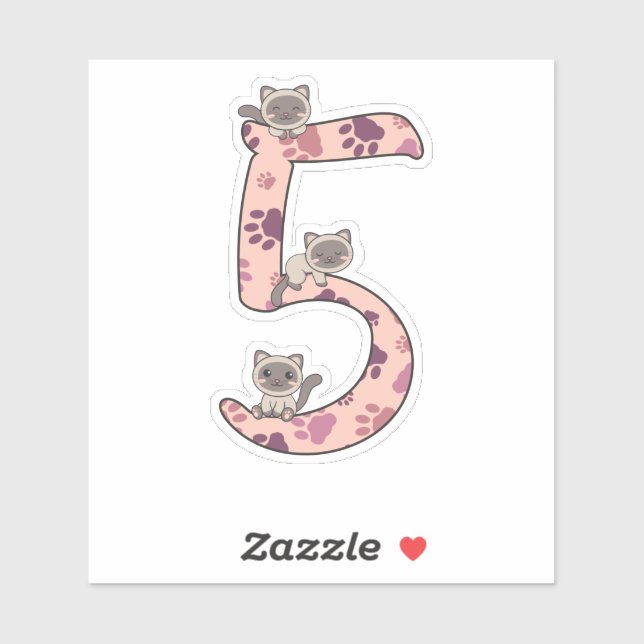 Siamese Cat Fifth Birthday For Kids Cats Sticker (Sheet)