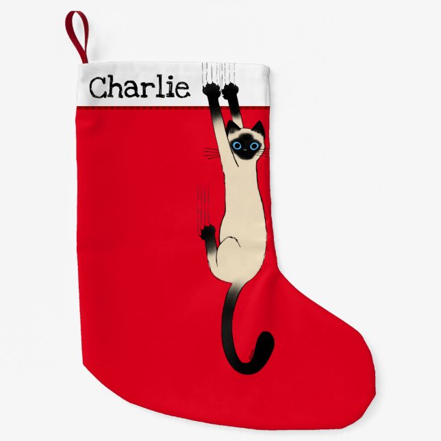 Siamese Cat | Funny Cat Holiday Custom Small Christmas Stocking (Front)